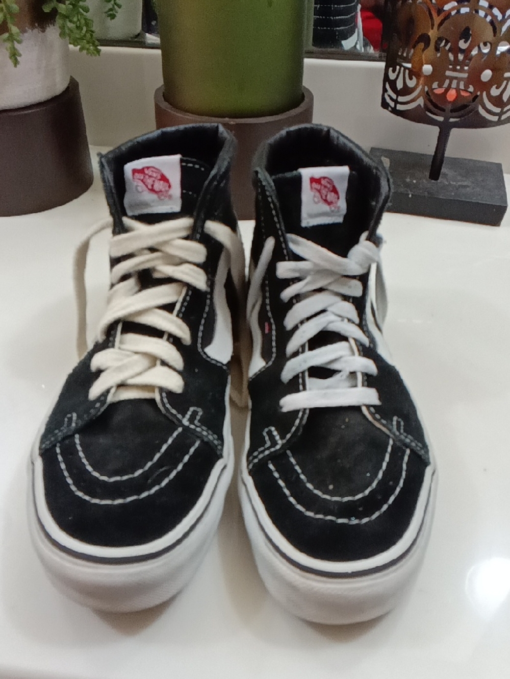 Vans Black and White High-Top Skate Sneakers
